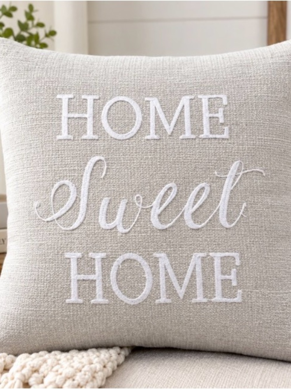 Home Sweet Home Embroidered Accent Pillow - Cream